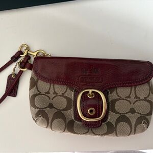 Coach Burgundy and Tan Signature Wristlet